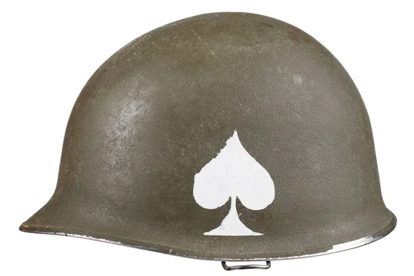 Army Ww2 Period Helmet Ace Spades Emblem Isolated White Background — Stock Photo, Image