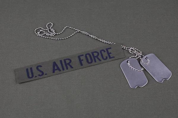 Air Force Szalag Kutya Címkék Olíva Zöld Egységes Háttér — Stock Fotó