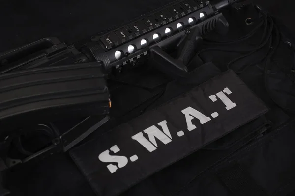 Special Weapons Tactics Team Equipment Black Background — Stock Photo, Image