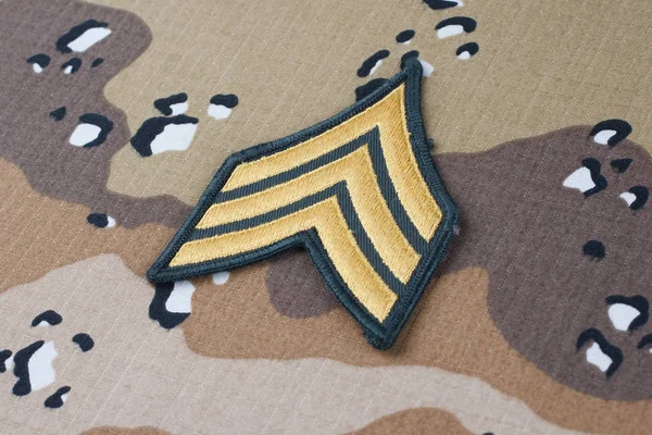 May 2018 Army Sergeant Rank Patch Desert Battle Dress Uniform — Stock Photo, Image