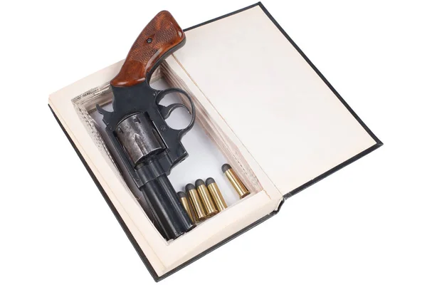 Una Pistola Nascosta Libro Isolato Sfondo Bianco — Foto Stock