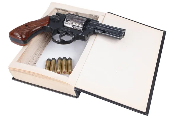 Una Pistola Nascosta Libro Isolato Sfondo Bianco — Foto Stock
