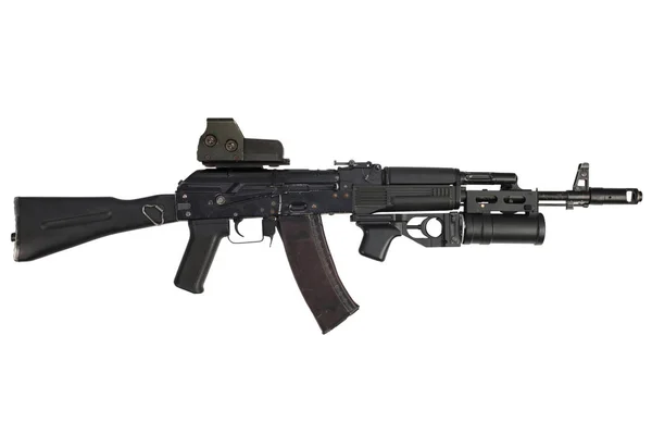 Rifle Moderno Assalto Kalashnikov 74M Com Vista Holográfica Arma Lançador — Fotografia de Stock