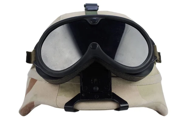 Army Kevlar Helmet Goggles Nvg Mount Camouflage Cover Isolated White — Stock Photo, Image