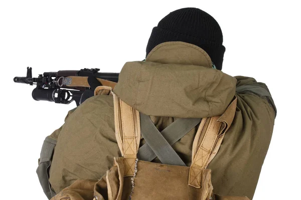Pro-Russische Militiaman met Kalashnikov AK-47 geweer met ondervat granaatwerper — Stockfoto