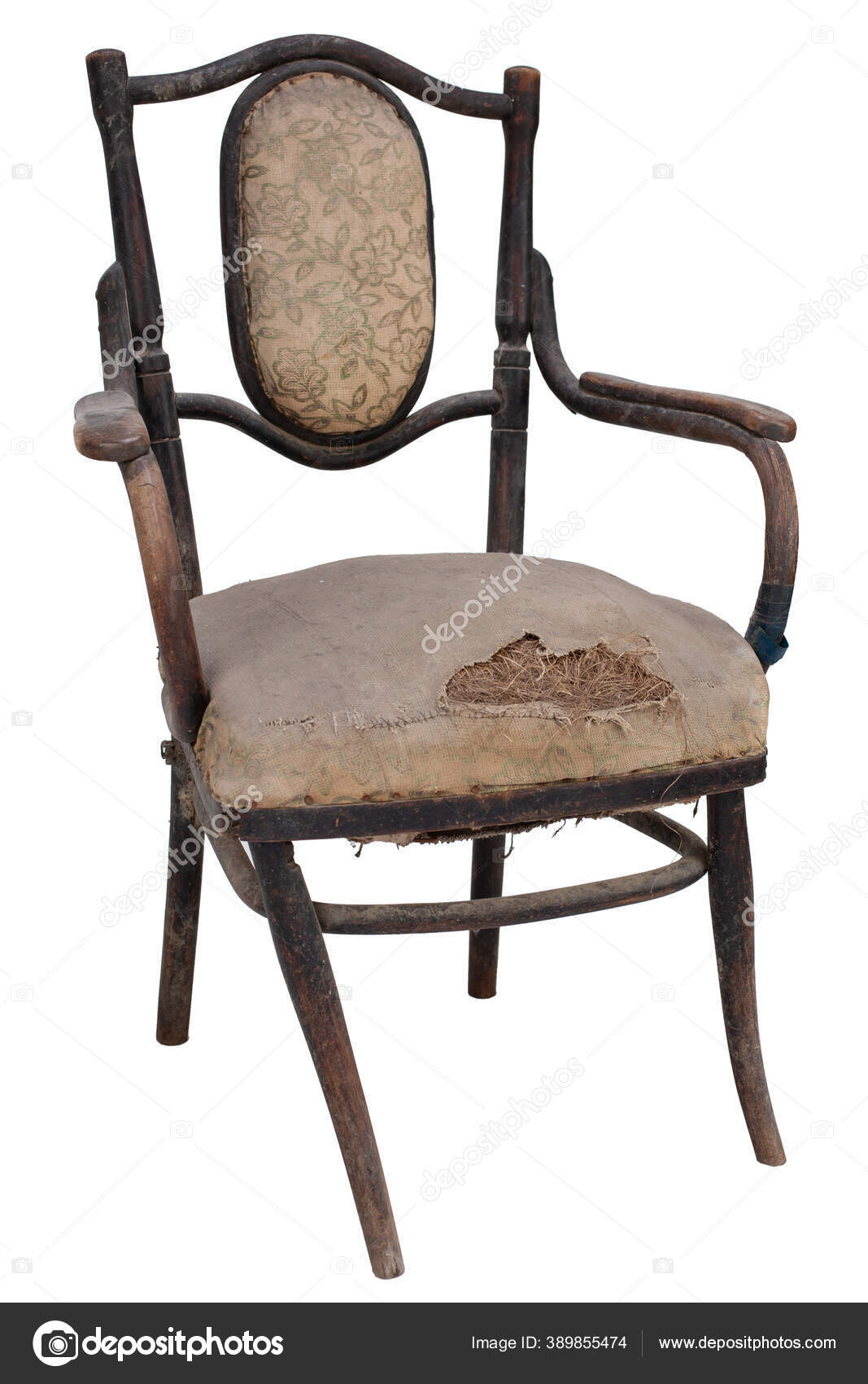 Vintage Broken Wooden Chair Isolated White Background Stock Photo