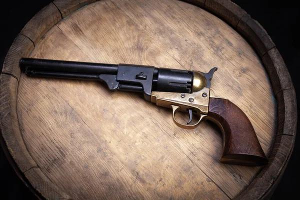 Old West Weapon Percussion Army Revolver Wooden Barrel — Stock Photo, Image