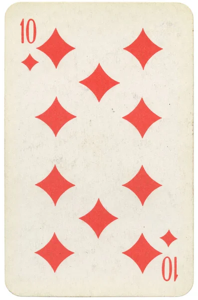 Tien Van Diamonds Oude Grunge Sovjet Stijl Speelkaart Geïsoleerd Wit — Stockfoto