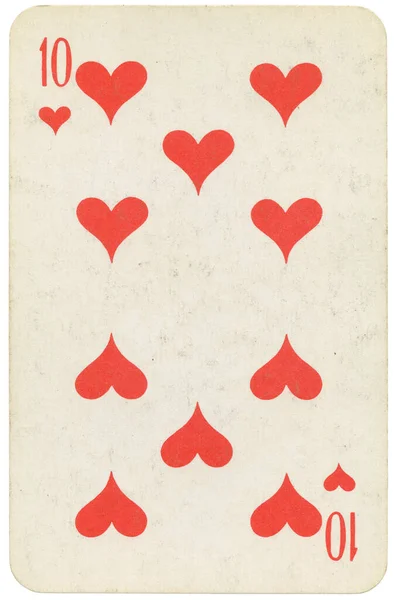 Ten Hearts Oude Grunge Sovjet Stijl Speelkaart Geïsoleerd Wit — Stockfoto