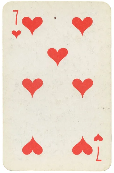 Seven Hearts Velho Grunge Soviético Estilo Carta Baralho Isolado Branco — Fotografia de Stock