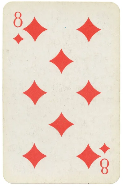 Acht Van Diamonds Oude Grunge Sovjet Stijl Speelkaart Geïsoleerd Wit — Stockfoto