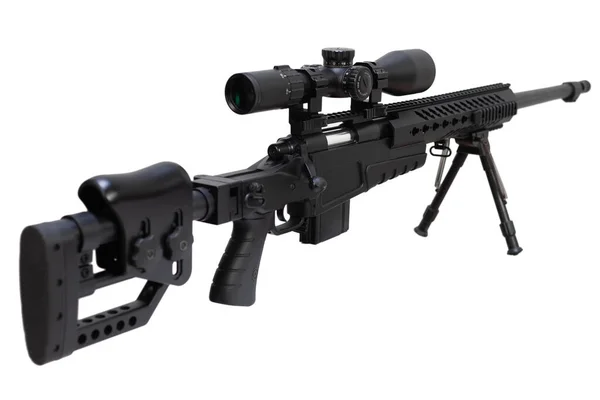 Modern 338 Caliber Sniper Rifle Bipod Isolated White Background — Stock Photo, Image