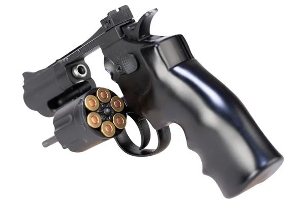 Revolver Met Open Cilinder Met Munitie Geïsoleerd Witte Achtergrond — Stockfoto