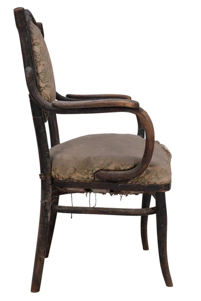 Vintage Quebrado Cadeira Madeira Isolada Fundo Branco — Fotografia de Stock