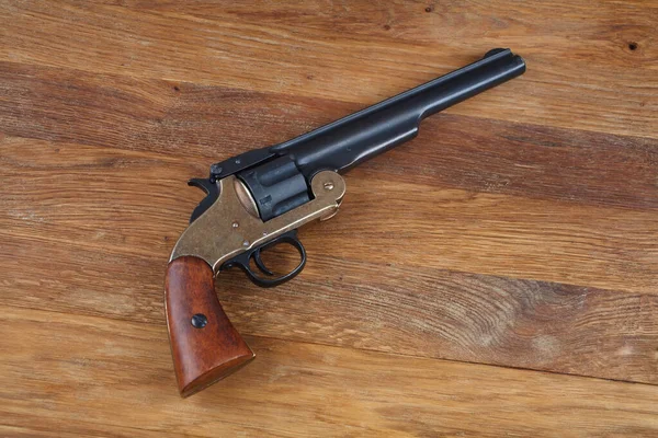 Oude West Tijdperk Smid Wesson Enkele Actie Revolver Geïsoleerd Houten — Stockfoto