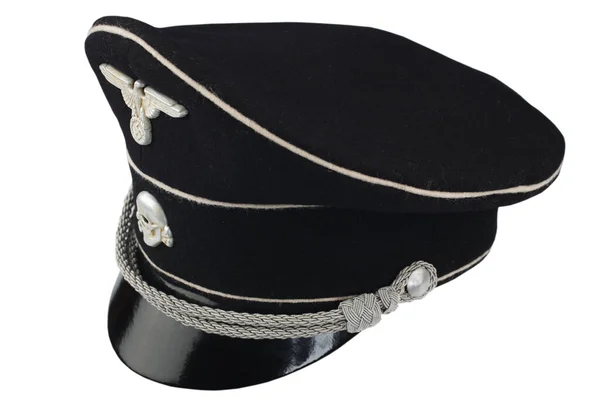 二战德国纳粹党卫队黑色饲料帽 1932 1934年白色隔离制服 — 图库照片