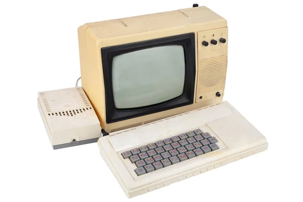 古い8ビットコンピュータ白に隔離されたテレビからモニター — ストック写真