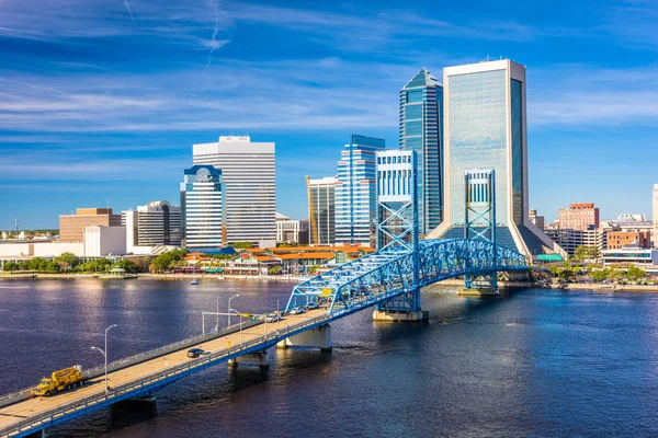 Jacksonville Florida Amerikai Egyesült Államok Belvárosi Skyline Alkonyatkor Johns Folyón — Stock Fotó