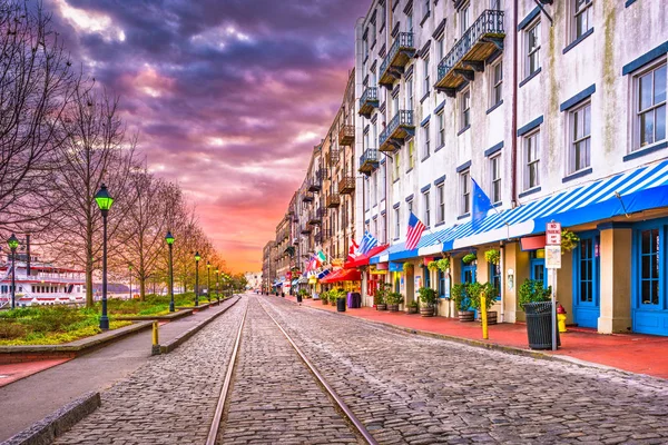 Savannah Geórgia Eua Cidade River Street Amanhecer — Fotografia de Stock