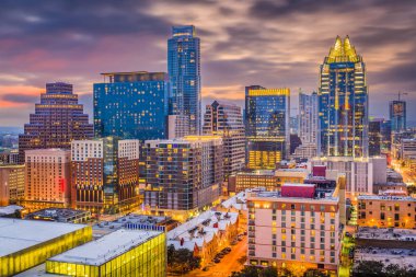 Austin, Texas, USA downtown cityscape at dusk. clipart