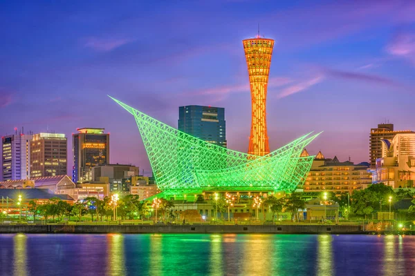 Kobe Japón Panorama Del Horizonte Del Puerto Atardecer — Foto de Stock