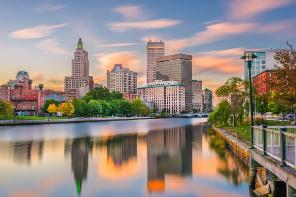 Providence, Rhode Island, USA downtown cityscape viewed from above the Providence River.