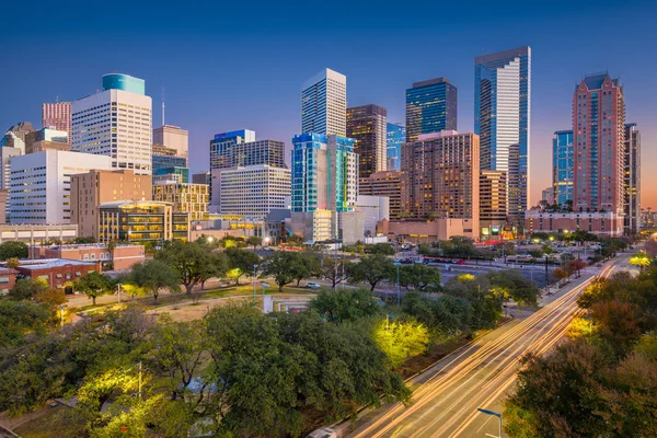 Houston Texas Verenigde Staten Downtown Park Skyline Bij Schemering — Stockfoto