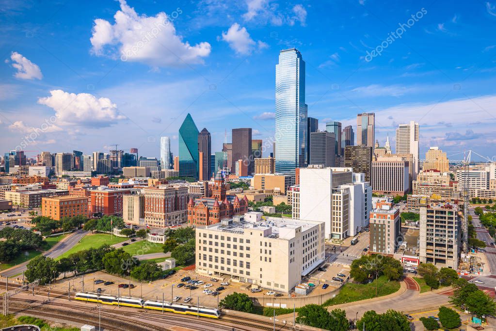 Dallas, Texas, USA downtown skyline from above.