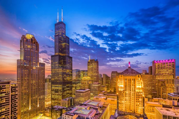 Chicago Illinois Eua Skyline Centro Cidade Entardecer — Fotografia de Stock