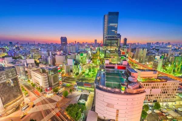 Shibuya Tóquio Japão Skyline Cidade Sobre Famosa Encruzilhada Entardecer — Fotografia de Stock