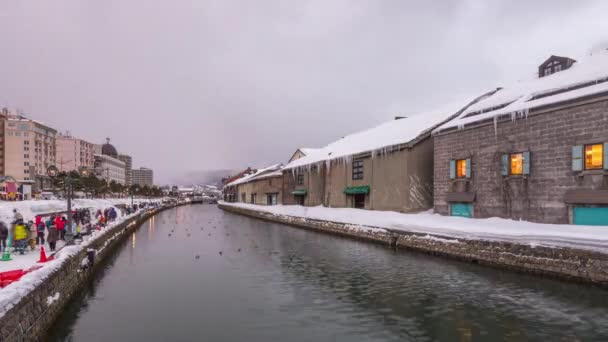 日本历史性运河在冬季照明 — 图库视频影像
