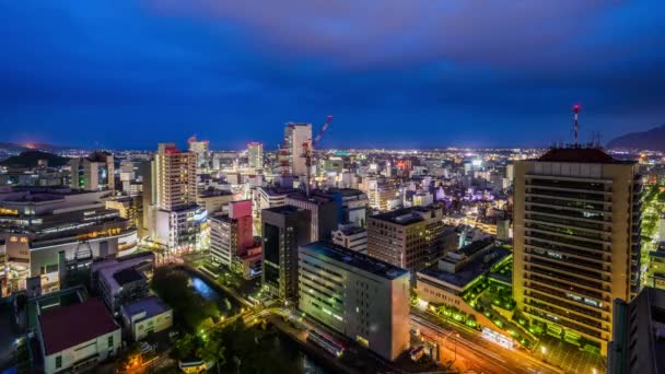 Ciudad Shizuoka Japón Skyline Centro Por Noche — Vídeos de Stock