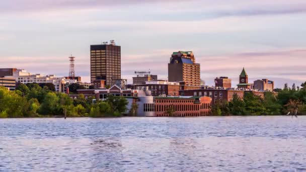 Manchester New Hampshire Abd Skyline Merrimack Nehri Üzerinde — Stok video