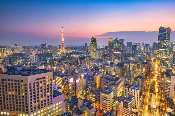 Tokyo Japonya Manzarası Fro Shiodome Bölge Ile Tokyo Kulesi Gece — Stok fotoğraf