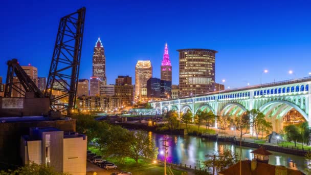 Cleveland Ohio Usa Centrum Skyline Rivier — Stockvideo