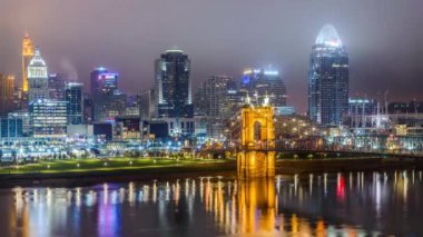 Cincinnati, Ohio, Amerika Birleşik Devletleri şehir manzarası zaman atlamalı.