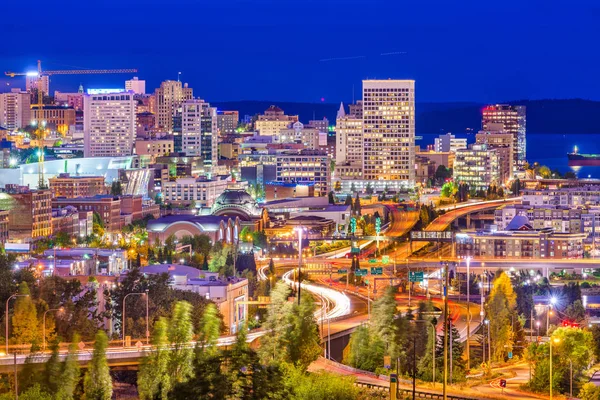 Tacoma Washington Estados Unidos Skyline Por Noche — Foto de Stock