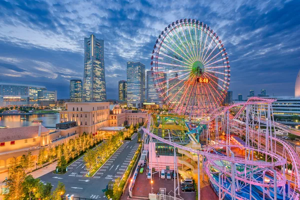 Yokohama Japão Skyline Anoitecer Direção Distrito Minato Mirai — Fotografia de Stock