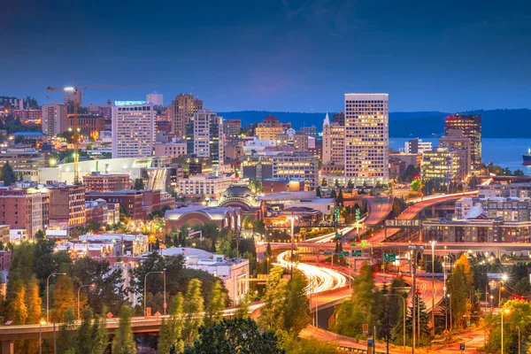 Tacoma Washington Estados Unidos Skyline Por Noche — Foto de Stock