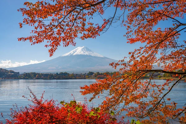 Fuji Japan Auf Dem Lake Kawaguchi Mit Herbstlaub — Stockfoto
