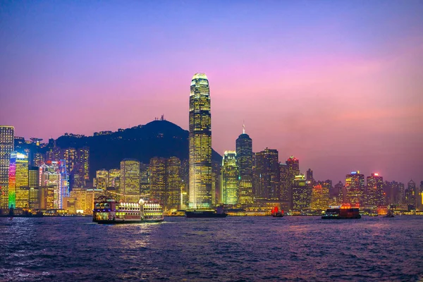 Panoramę Miasta Hong Kong Chiny Victoria Harbor Zmierzchu — Zdjęcie stockowe