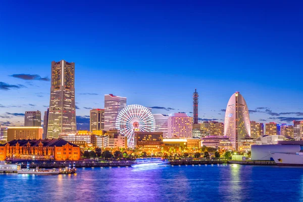 Yokohama Japanische Stadtsilhouette Von Der Bucht Der Dämmerung — Stockfoto