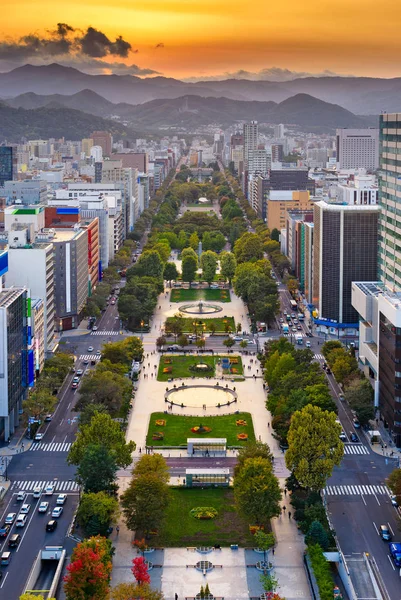 Sapporo Japan Cityscape Odori Park Schemering — Stockfoto