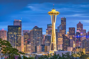 Seattle, Washington, ABD Şehir merkezi Geceleri gökyüzü.