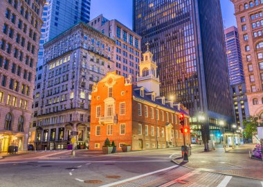 Boston, Massachusetts, ABD eski Devlet House ve cityscape.