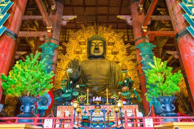 Nara, Japonya - 19 Kasım 2015: Todaiji Buda. Buda'nın Vairocana dünyanın en büyük bronz heykeli olarak kabul edilir.