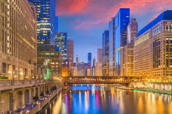 Chicago Illinois Usa Stadsbilden Floden Twilight — Stockfoto