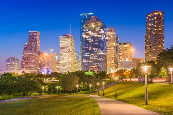 Houston Texas Usa Skyline Park Schemering — Stockfoto