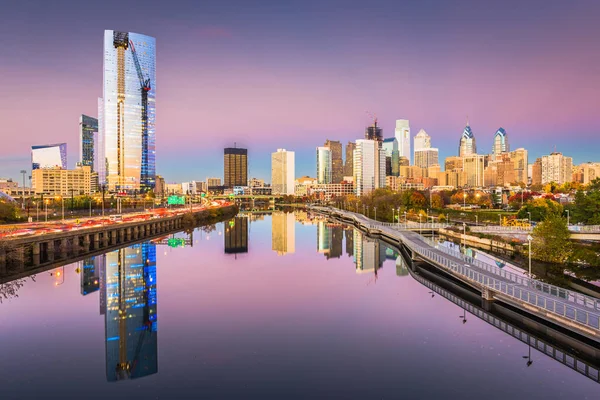 Philadelphia Pennsylvania Usa Centrala City Skyline Floden Schuylkill Twilight — Stockfoto