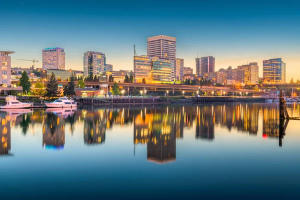 Tacoma Washington Usa Skyline Céntrico Atardecer Commencement Bay —  Fotos de Stock